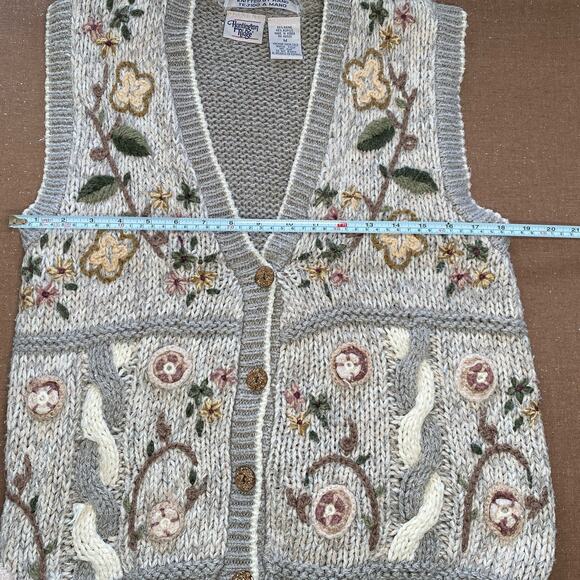Huntington Ridge Vtg Hand Knitted Cottage Neutral Gray Beige Sweater Vest Sz M - Picture 7 of 9